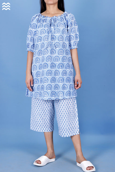 Cambric Cotton Jelly Pajama Top In Block Print